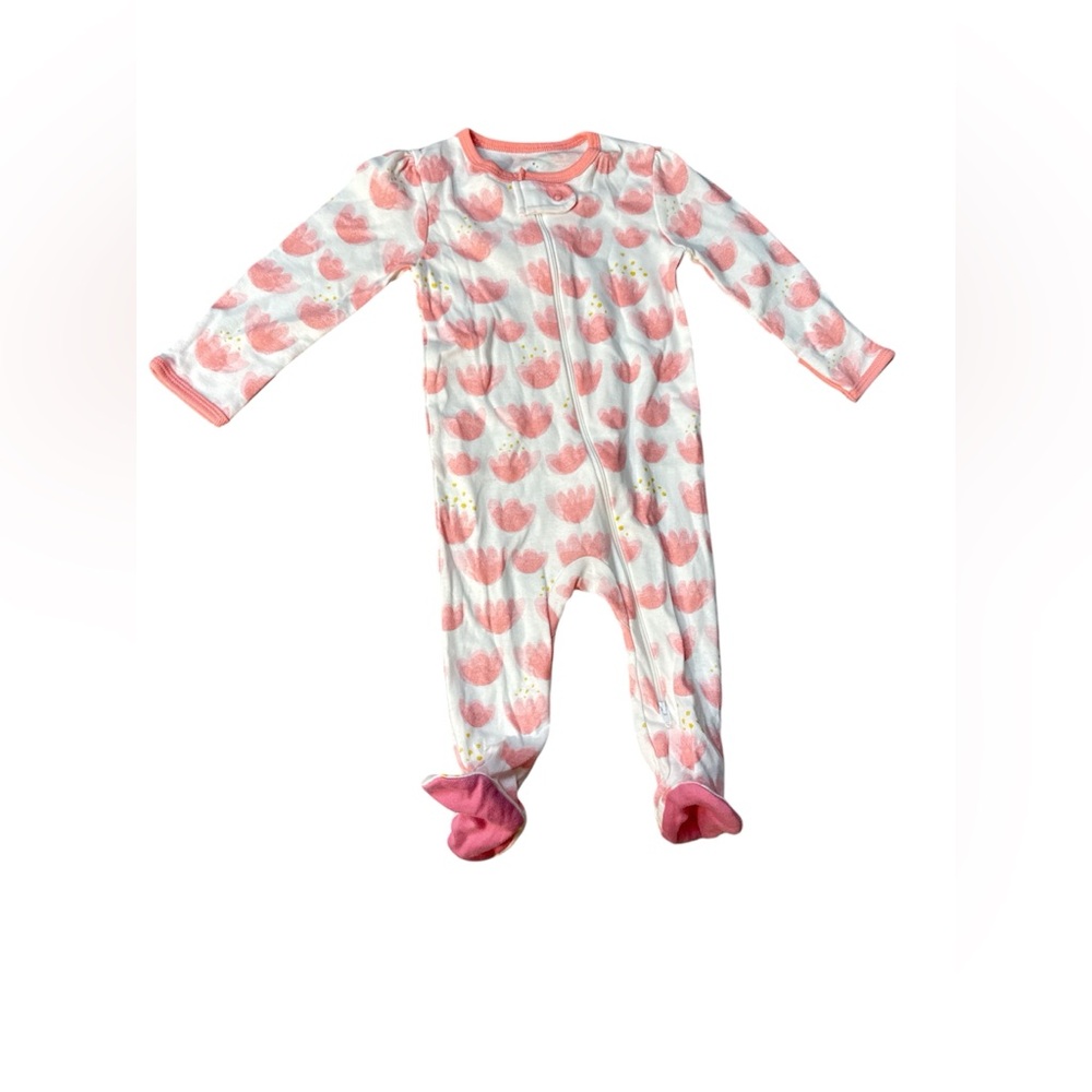 Cloud Island Baby Bodysuit NWT 6-9M Pink Floral Cotton inverted Zipper Mittens
